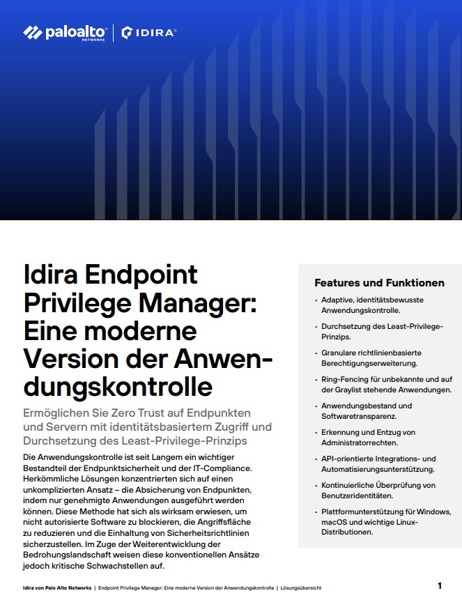 Lösungsübersicht: Idira Endpoint Privilege Manager: Eine moderne Version der Anwendungskontrolle