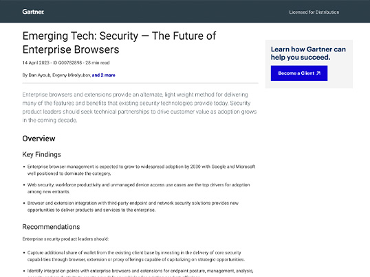 Gartner<sup>®</sup> „Emerging Tech: Security – The Future of Enterprise Browsers“